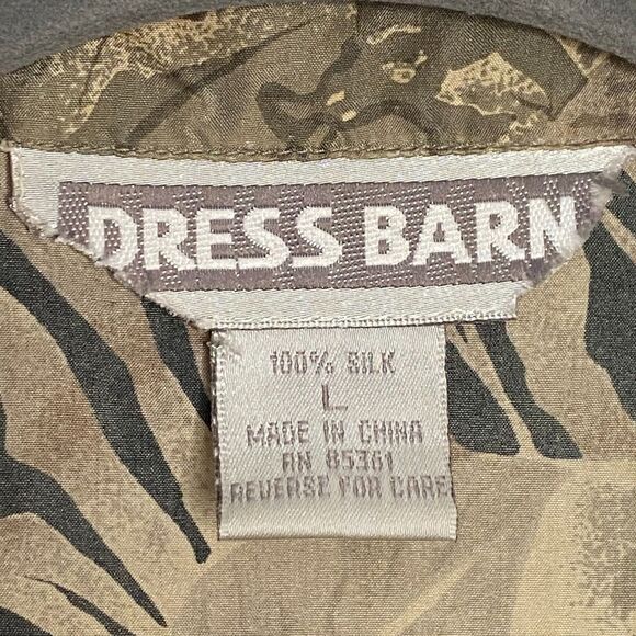 Dress Barn Silk Blouse Womens Large Black Yellow Green Floral Animal Print - Picture 8 of 9